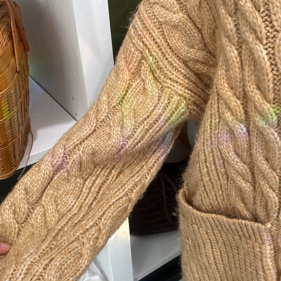 Loft Cable Knit Tan Boyfriend Oversize Sweater Size L - Picture 6 of 7